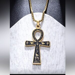 Gold Plated and Black Ankh Pendant Necklace nwt